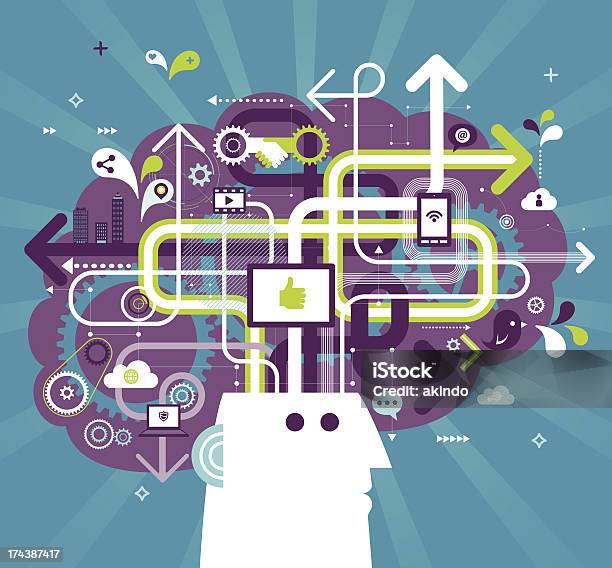 Социальные Медиа Мозга — стоковая векторная графика и другие изображения на тему Социология - Социология, Абстрактный, Беспроводная технология