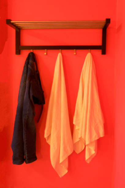 istock Handkerchiefs hanging on a rail in a hotel bathroom 1743885259