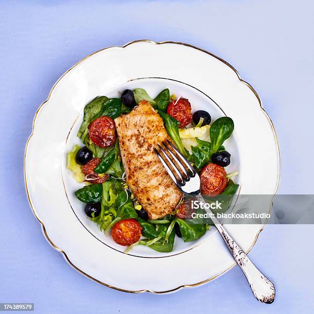 Fresh Salad With Baby Spinach Chicken And Black Olives Stock Photo - Download Image Now