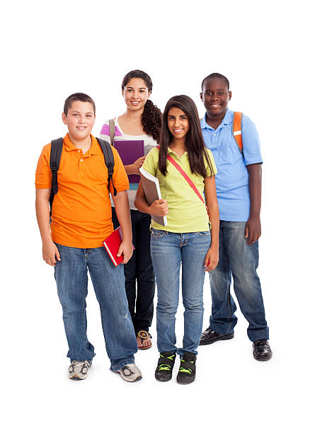 grupo de estudiantes adolescentes - schoolgirl pre adolescent child school children book bag fotografías e imágenes de stock