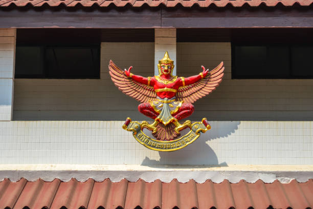 Garuda statue on the govenrment building in Vientiane. The Garuda is a mythological beast of the Hindu and Buddhist tradition.