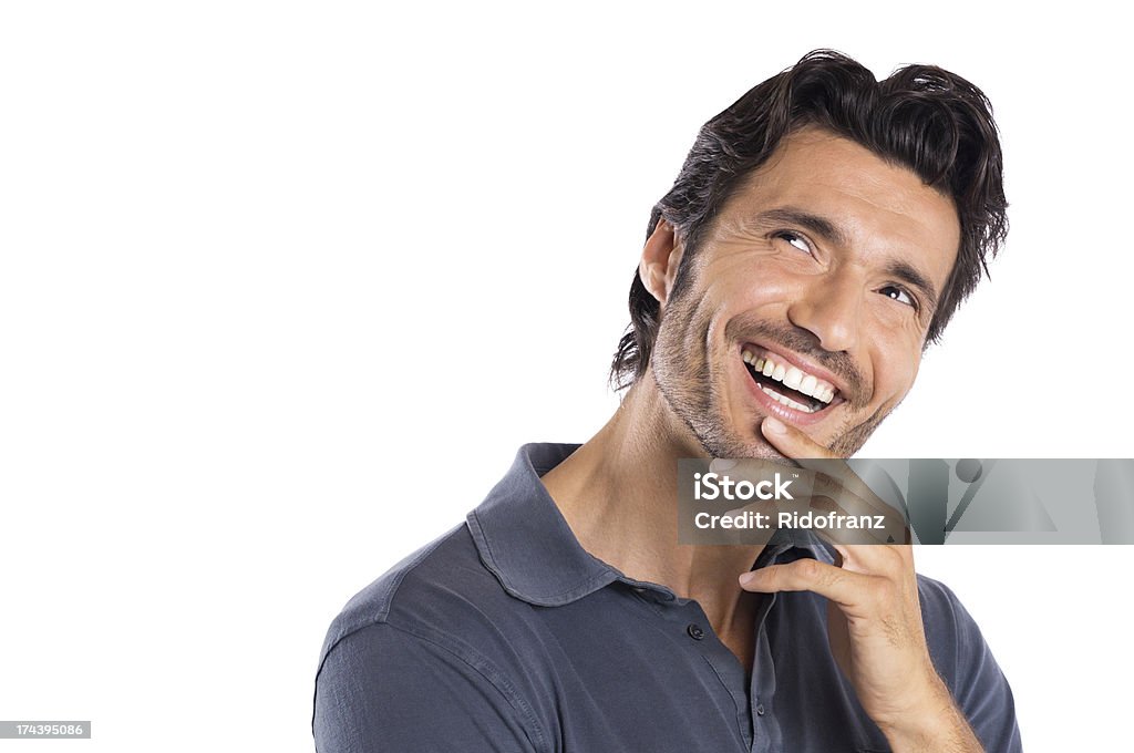 Happy Contemplated Young Man Happy Contemplated Young Man Isolated On White Background Men Stock Photo