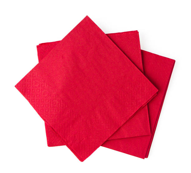 istock Stack of red paper napkins isolated on white background 1743951376