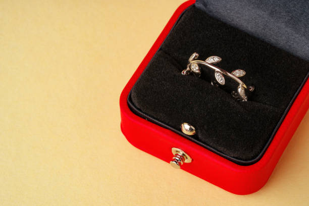 istock Golden ring in red jewelry box close up 1743955677
