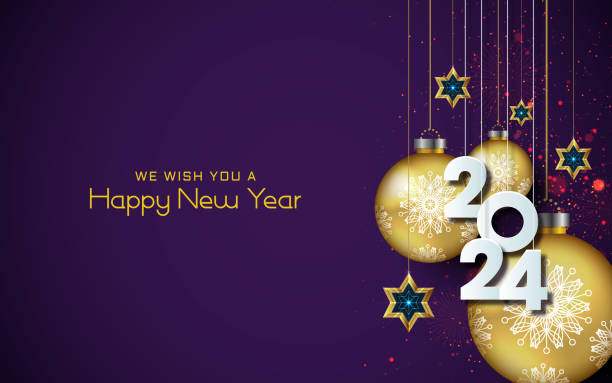 ilustraciones, imágenes clip art, dibujos animados e iconos de stock de feliz año nuevo 2024 elegante texto dorado con globos y confeti. - star shape confetti red nobody