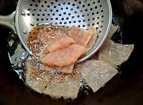 Deep fried Giant Catfish Meat - food preparation.