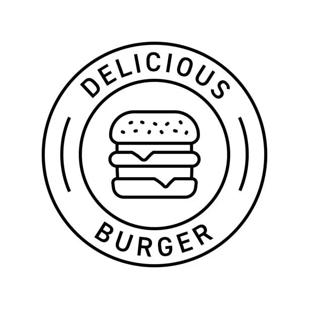 Vector illustration of Delicious Burger Badge Vector Illustration. Modern Label Design.