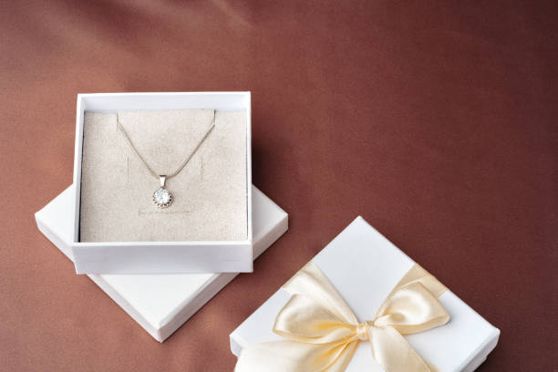 istock White jewelry boxes on brown silk background 1743988736