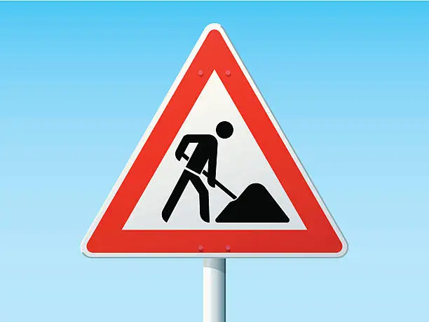 Vector illustration of Road Works German Warning Sign
