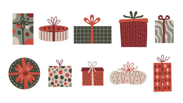 Vector illustration of Christmas gift box set