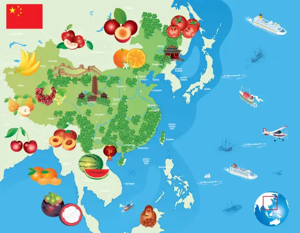 Vector illustration of China Fruits Map