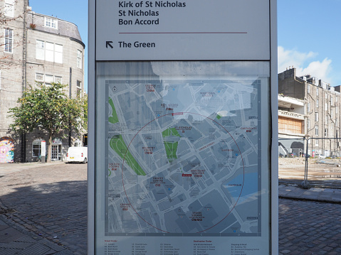 Aberdeen, UK - September 14, 2023: Map of the city centre