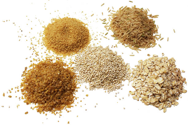 istock different grains seeds: bulgur and couscous, full grain rice, oatmeal, quinoa 1744041293