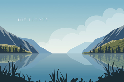 Vector illustration. Norway. Horizontal banner, background for website, background for packaging, horizontal poster, postcard.