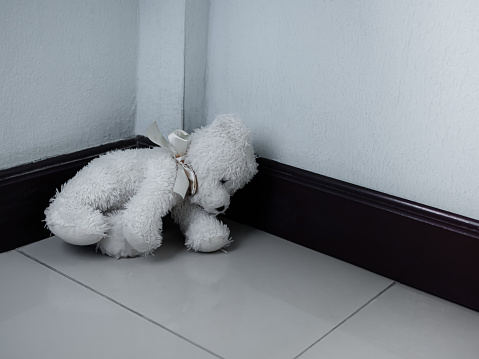 Teddy Bear in Room Home Sign for Broken Heart Child Beaten Sad Lonely Depressed.