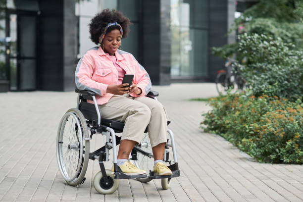 istock Woman with disability using smartphone outdoors 1744118201