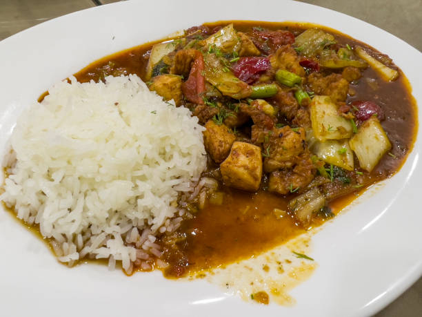 istock The chicken meat with vegetables and rice 1744118797