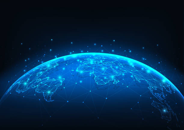 istock Global network connection. World map point and line composition concept of global business. Vector Illustration 1744123975