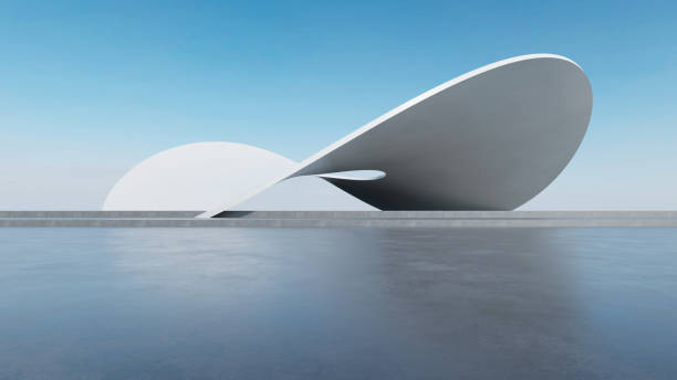 istock 3d render of abstract futuristic architecture with empty concrete floor. Scene for car presentation. 1744126174