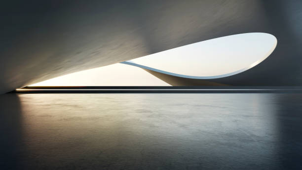 istock 3d render of abstract futuristic architecture with empty concrete floor. Scene for car presentation. 1744126176