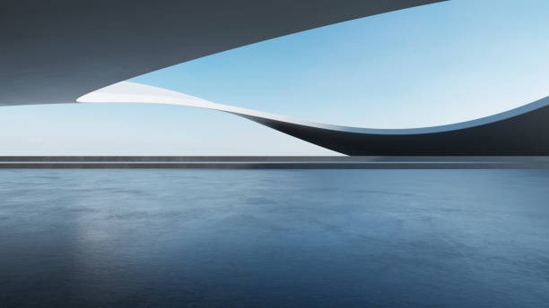 istock 3d render of abstract futuristic architecture with empty concrete floor. Scene for car presentation. 1744126180