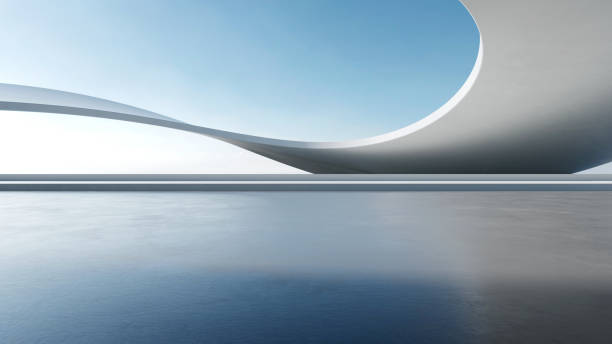 istock 3d render of abstract futuristic architecture with empty concrete floor. Scene for car presentation. 1744126181