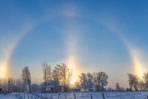 Halo and sun dogs a cold winter day