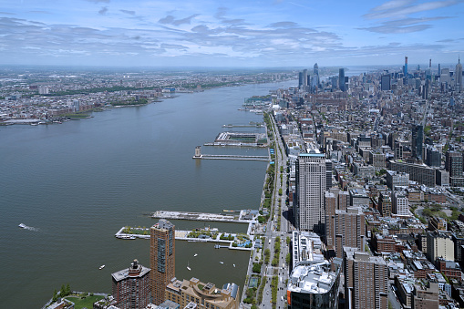 Elevated view of New York City. Helicopter view.