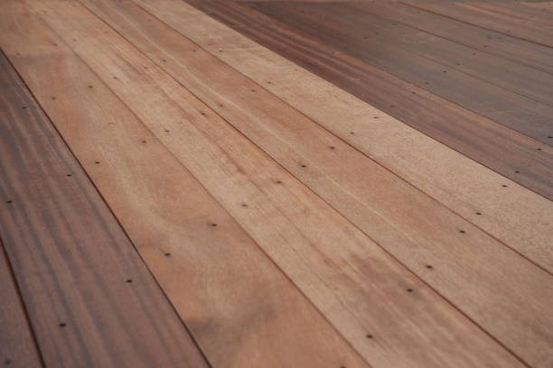istock Close Up of diagonal Teak Yacht Deck Boards 1744170405