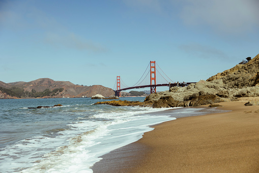 A view of the famous Golden Gate Bridge from Baker Beach