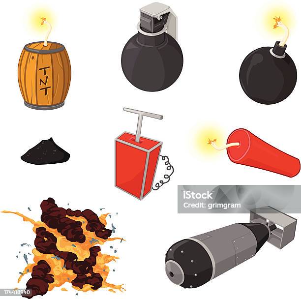 Explosion De La Bombe Et Icon Set Vecteurs libres de droits et plus d'images vectorielles de Antiquités - Antiquités, Arme de destruction massive, Arme nucléaire