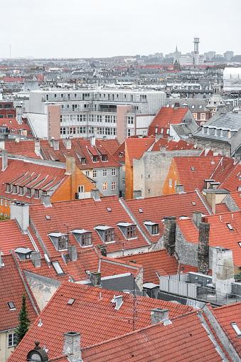 Aerial of terracotta roofs of Copenhagen - Portrait