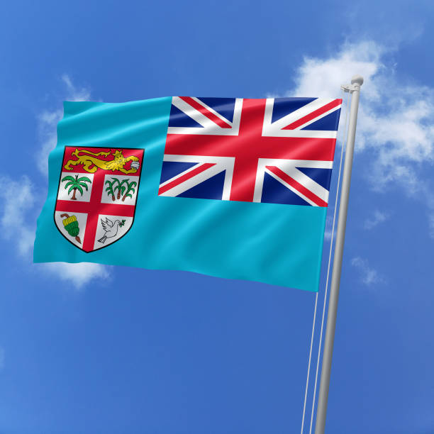 istock Fiji flag fluttering in the wind on sky. 1744195635