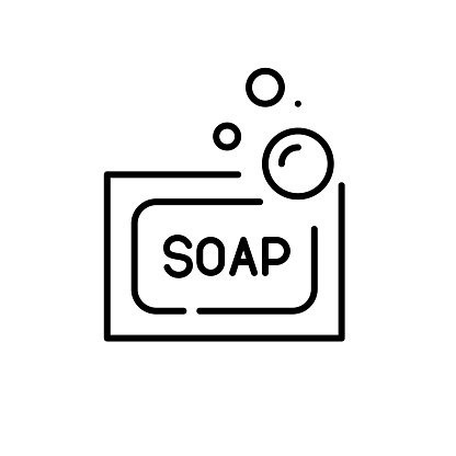 Soap bar with bubbles. Pixel perfect, editable stroke icon