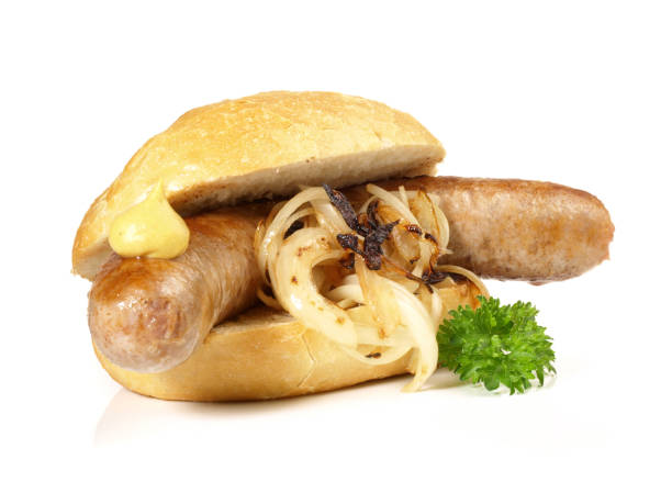istock German Sausage in a Bun with Onions - Isolated 1744204319