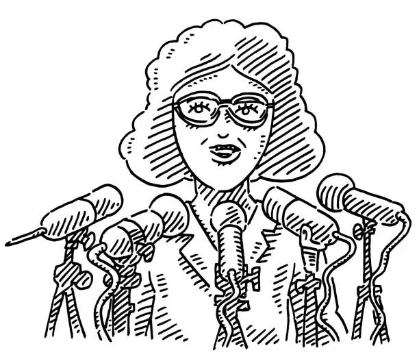 Vector illustration of Woman Leadership Microphones Drawing