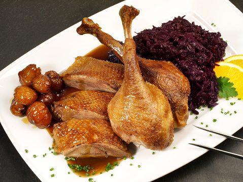 Classic Christmas Goose with red Cabbage and Potato Dumplings