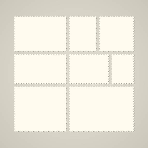 set of various blank postage stamps isolated on gray - 穿孔 幅插畫檔、美工圖案、卡通及圖標