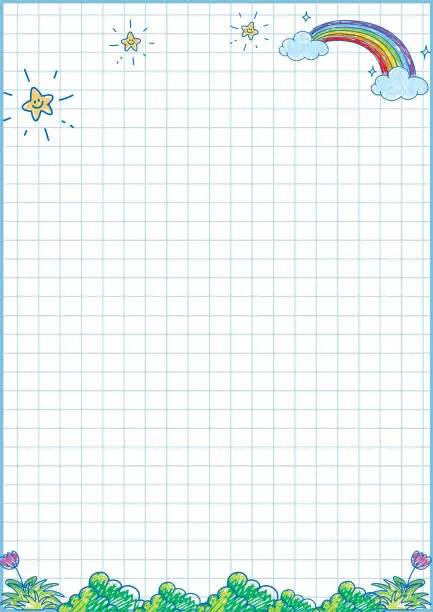 Vector illustration of Children's Garden Theme Notebook with Cartoon Illustrations