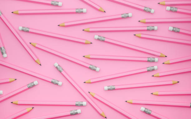 istock Pattern of pink pencils on a pink background. 3d render 1744225029