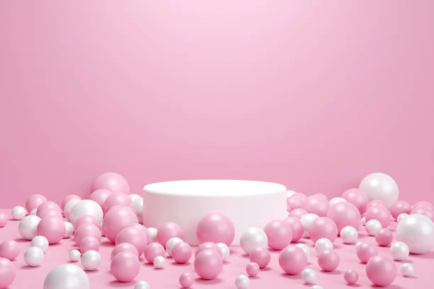 istock Podiums pink pastel. geometric scene background. 1744228363