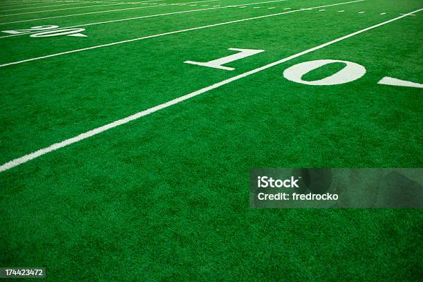 American Football Field And Football Players During A Football Game Stock Photo - Download Image Now