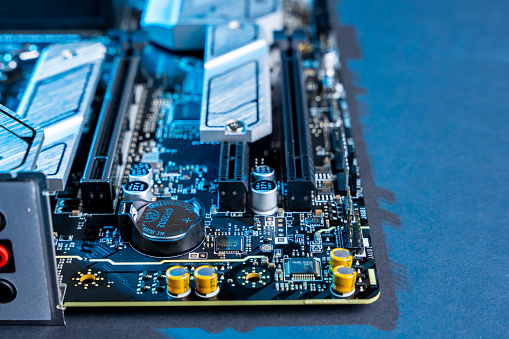 istock modern powerful and fast motherboard with connectors for HDMI and USB 1744240369
