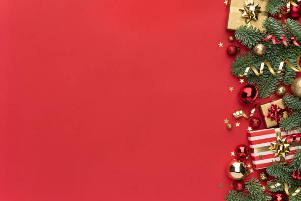 istock Christmas Ornament Border on Red Background 1744255655