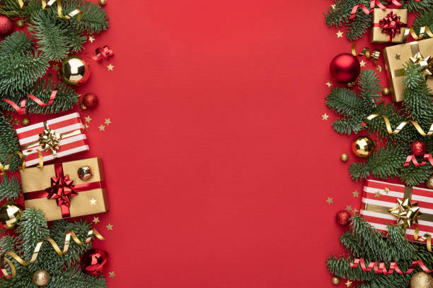 istock Christmas Background with Double Side Border on Red 1744255661