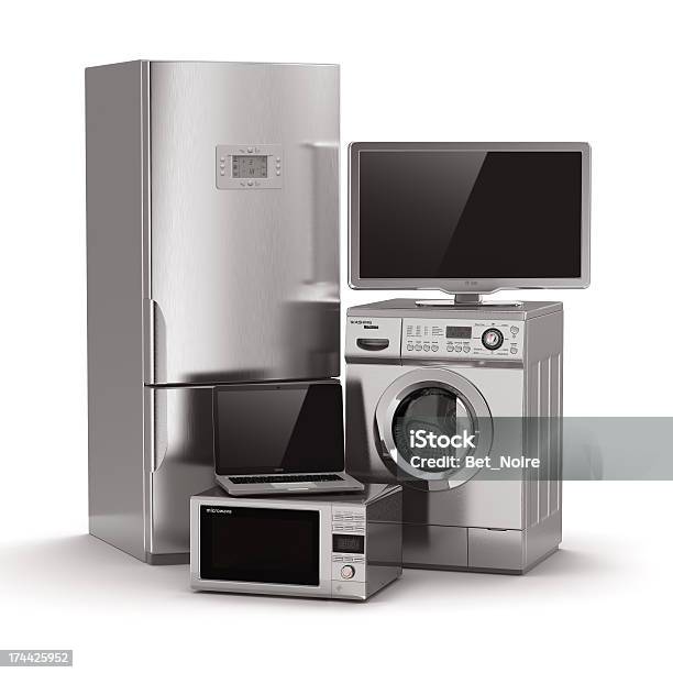Home Appliances Tv Refrigerator Microwave Laptop And Washin Stock Photo - Download Image Now