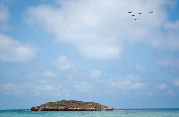 airplains above the island stock photo