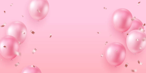 istock Celebration background with elegant pink balloons Beautiful 3D design vector illustration 1744262898