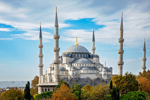 The Blue Mosque or Sultan Ahmet Mosque in the bosphorus, Istanbul by beautiful autumn day