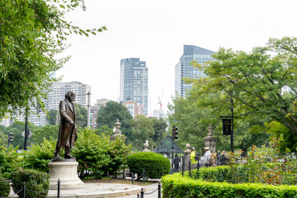 istock Statue in Boston Common with skyscrapers in the background in Boston 1744286073